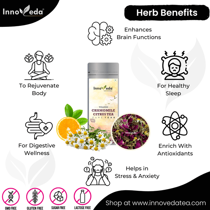 Chamomile Citrus Tea Improves Digestion & Relieves Stress - INNOVEDA