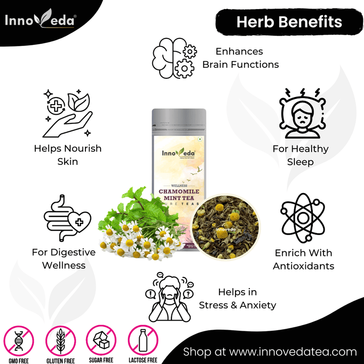 Chamomile Mint Tea for Calmness (50 Tea Cups) 100 Grams - INNOVEDA