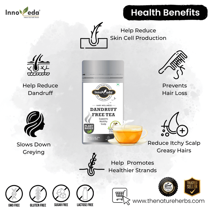 Dandruff Hair Tea Helps with Itchy Scalp, Shine & Repair (30 Tea Cups) 60 Grams - INNOVEDA