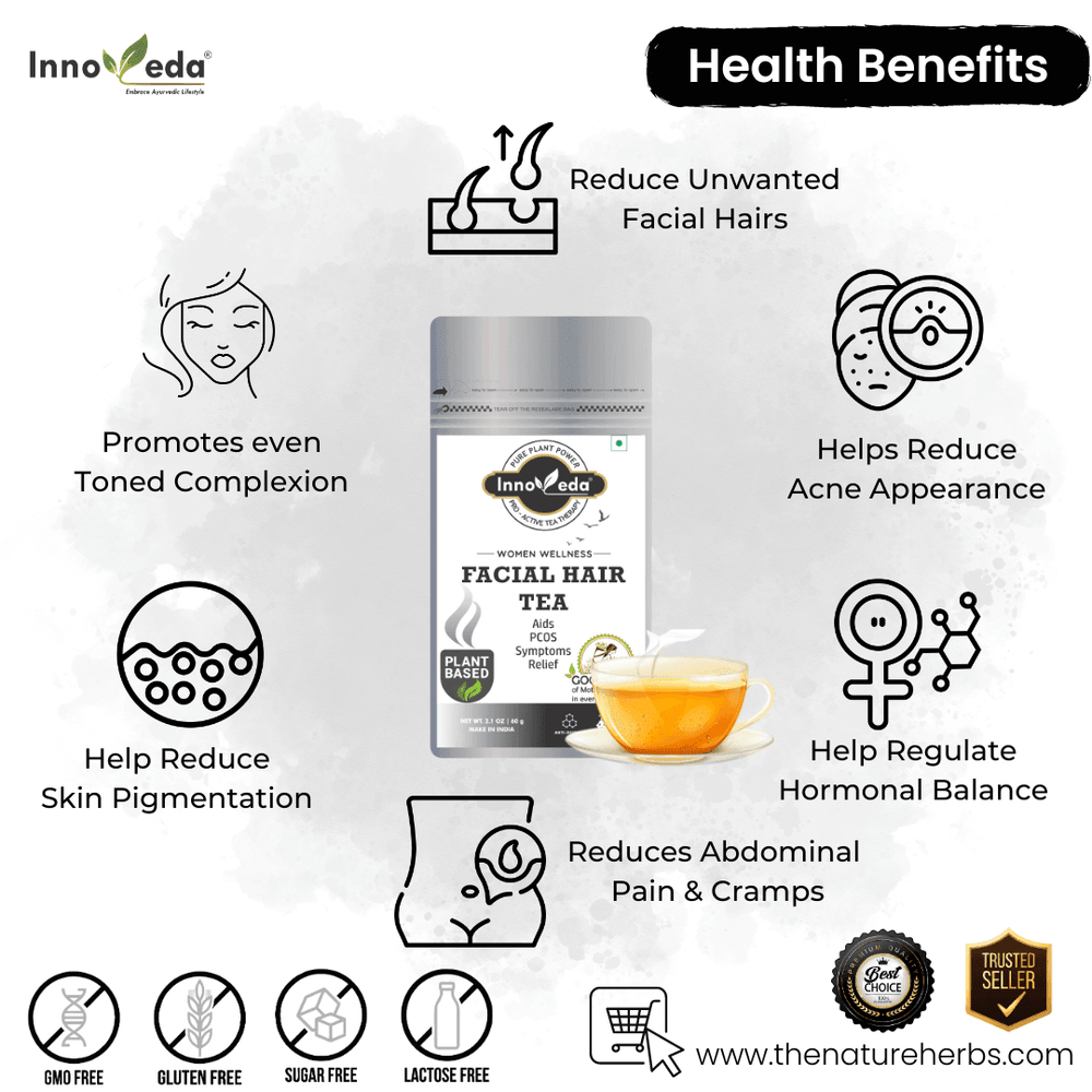 Facial Hair Tea to Reduce Hirsutism PCOD PCOS (30 Tea Cups) 60 Grams - INNOVEDA