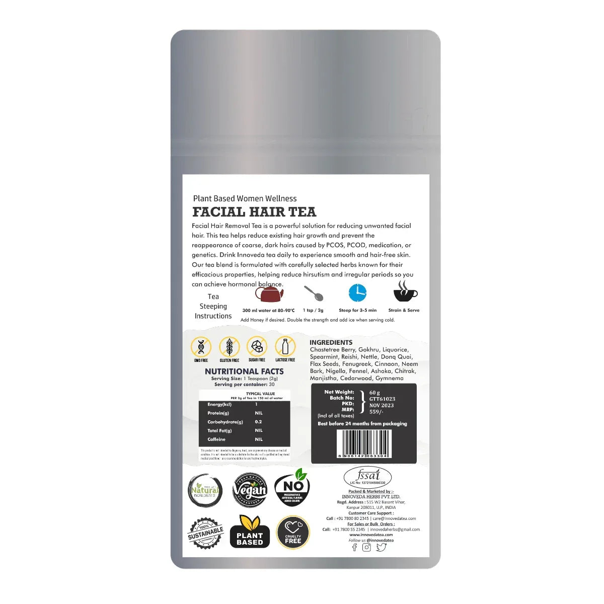 Facial Hair Tea for Women Wellness (30 Tea Cups) 60 Grams