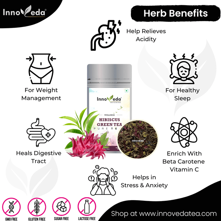 Hibiscus Green Tea Rich in Antioxidants (50 Tea Cups) 100 Grams - INNOVEDA