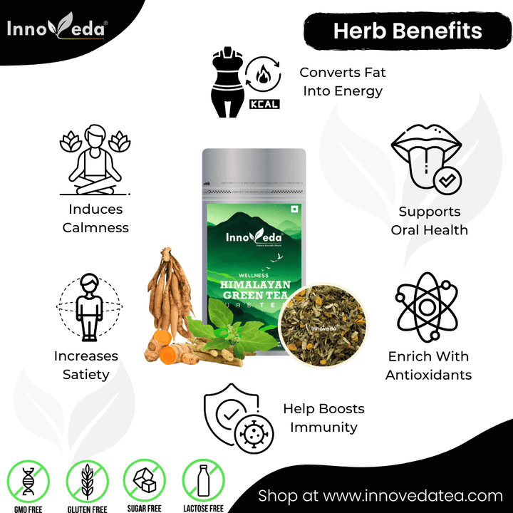 Himalayan Green Tea Aids Fat Loss & Reduces Stress (50 Tea Cups) 100 Grams - INNOVEDA