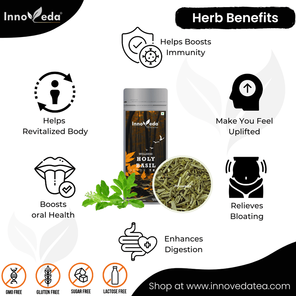 Holy Basil Lemon Tea For Digestion & Bloating (50 Tea Cups) 100 Grams - INNOVEDA