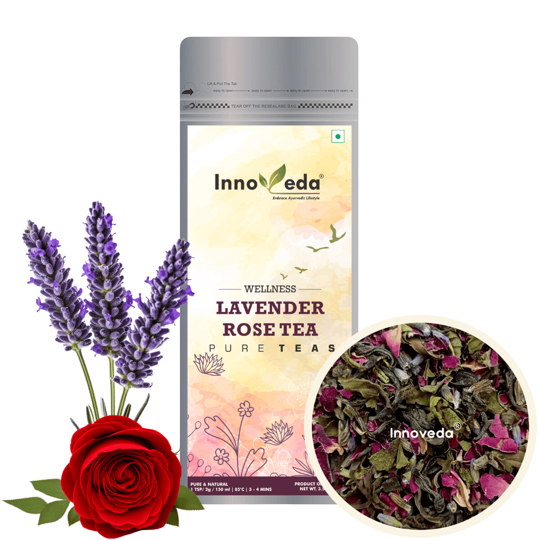 Lavender Rose Tea Helps Improve Mood & Mental Wellbeing (50 Tea Cups) 100 Grams - INNOVEDA