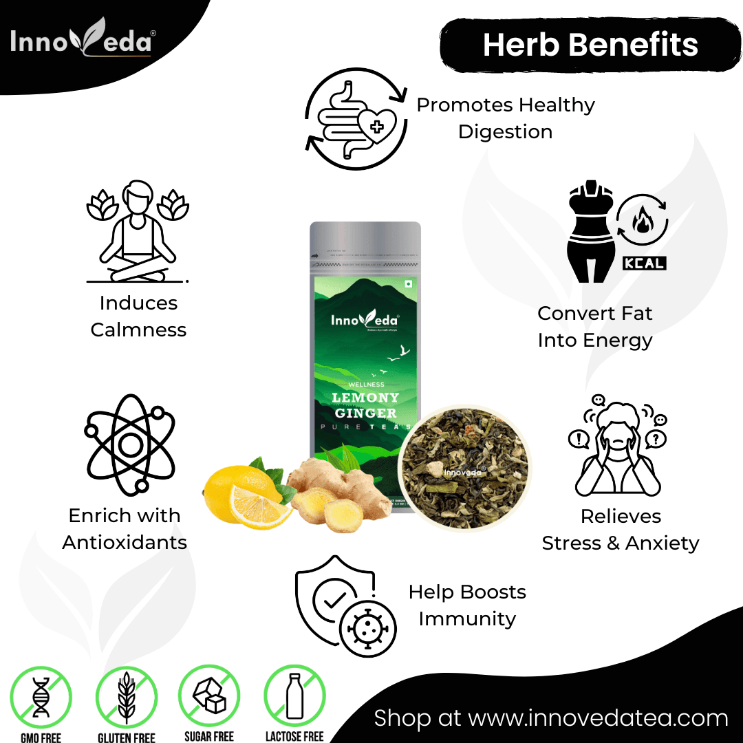 Lemony Ginger Tea Helps Digestive Distress (50 Tea Cups) 100 Grams - INNOVEDA