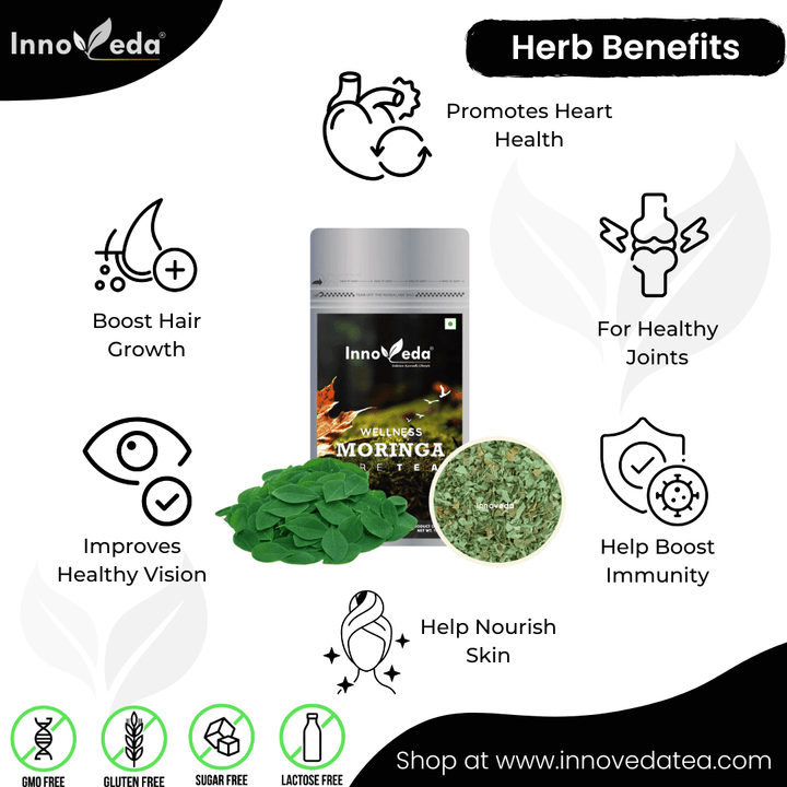 Moringa Leaf Tea Helps Balance Vata & Kapha Doshas (30 Tea Cups) 50 Grams - INNOVEDA