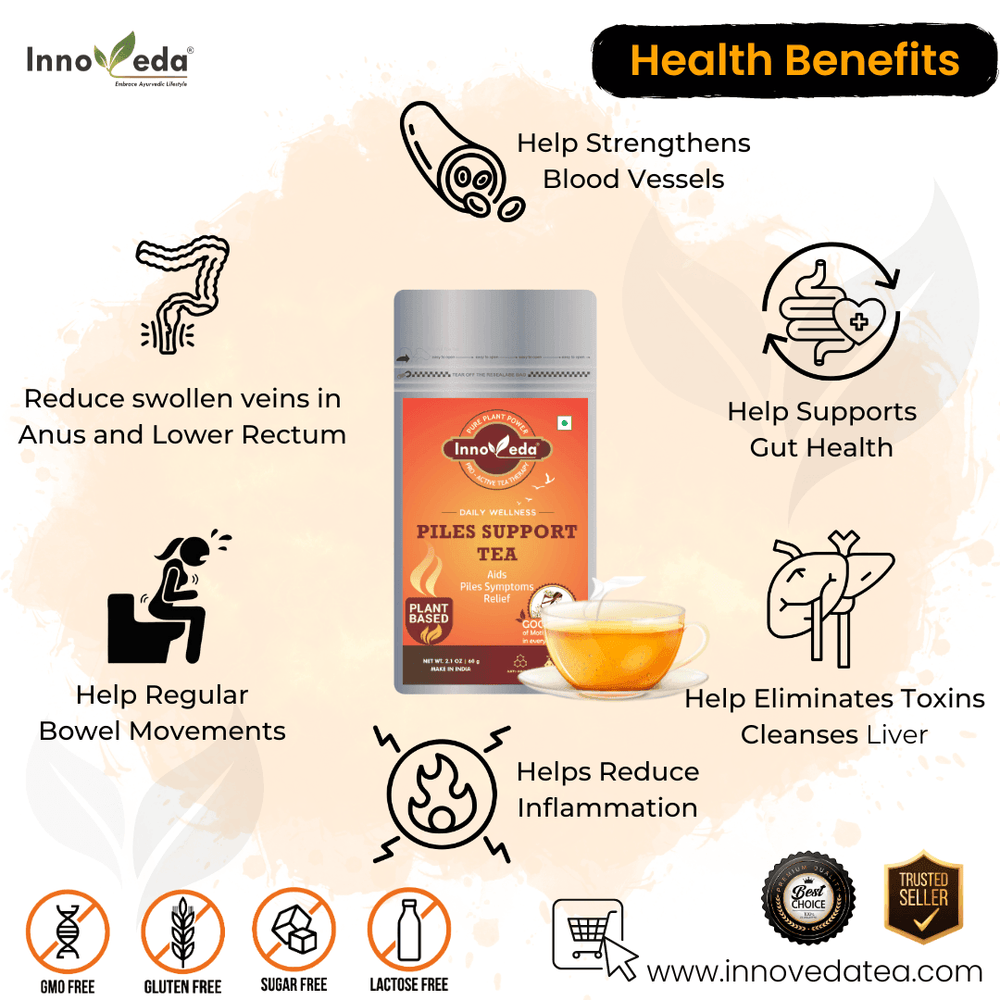 Piles Support Tea - Hemorrhoid Support Tea Relief from Constipation (30 Tea Cups) 60 Grams - INNOVEDA