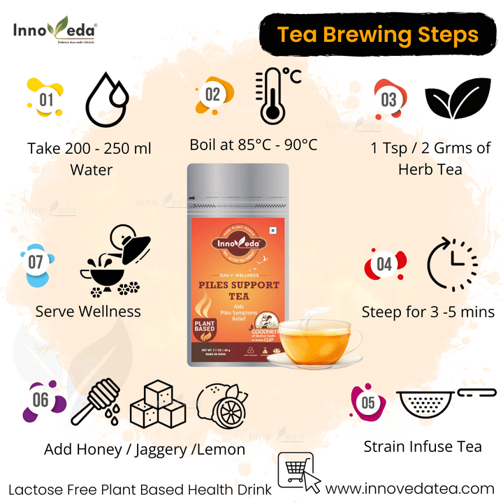 Piles Support Tea - Hemorrhoid Support Tea Relief from Constipation (30 Tea Cups) 60 Grams - INNOVEDA